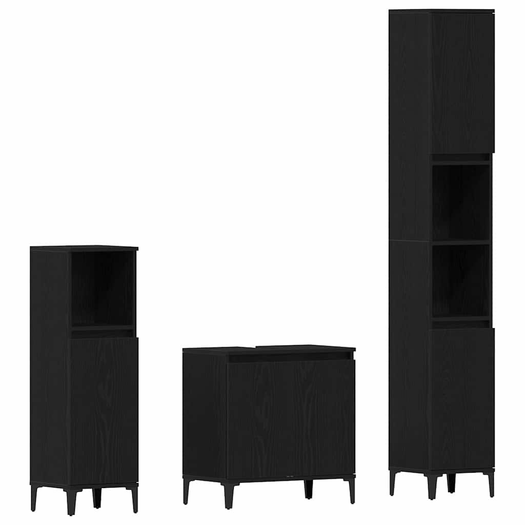 Bathroom Furniture Set with Door 3 pcs Black 30 x 30 x 180 cm